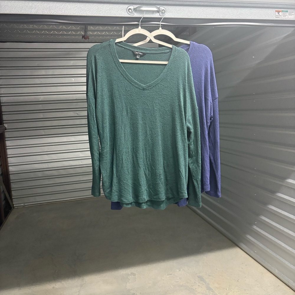 Well Worn Navy Blue  and Forest Green Long Sleeve Tops